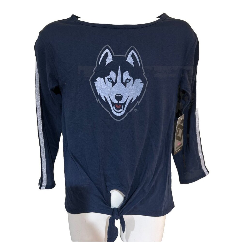 NEW UConn Huskies Colosseum Athletics Blue Tie Scoop Neck LS Shirt Girls M (7-8)